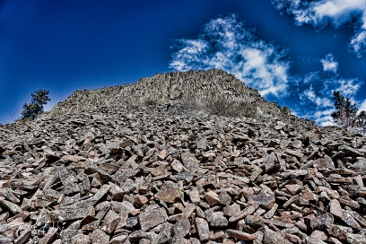 Looking up the rocky cliff