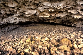 Looking back into one of the narrow caves